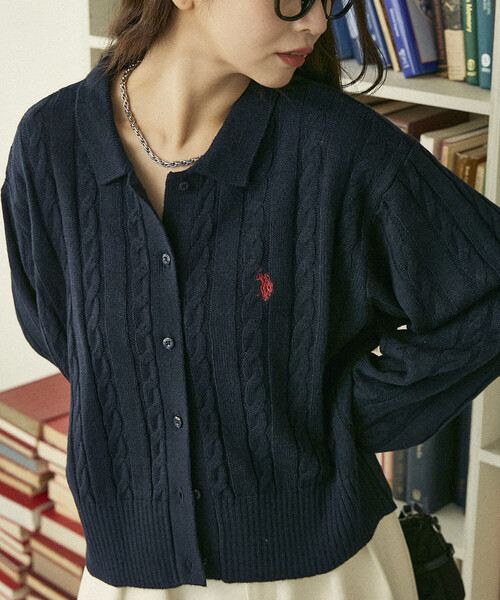 U.S. POLO ASSN. × PUBLUX/ユーエスポロアッスン ケーブルニット ポロ