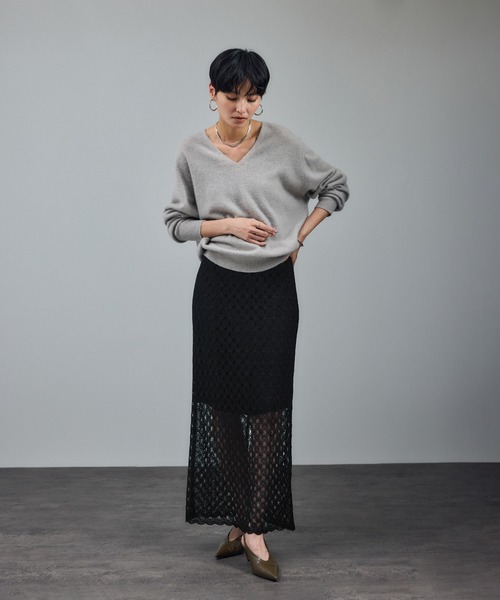 SALON adam et rope'（サロン アダム エ ロペ）の「ラッセルレースヘムスカラップスカート / セットアップ対応（スカート・レディース・ブラック/オフホワイト/グリーン系その他・FREE）」の10枚目の写真