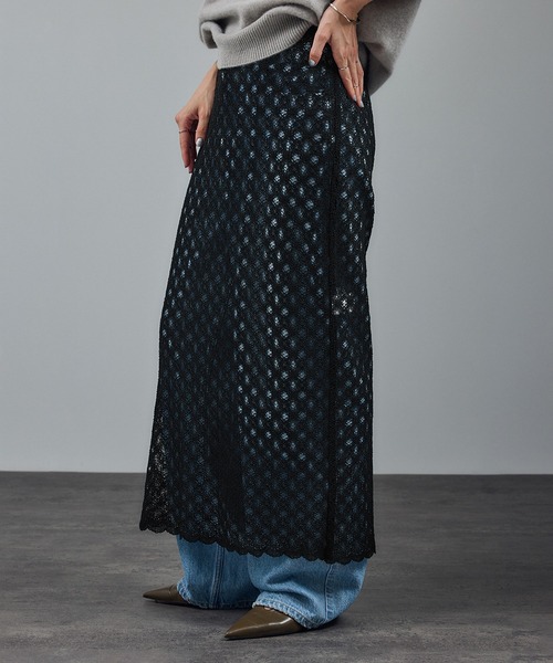 SALON adam et rope'（サロン アダム エ ロペ）の「ラッセルレースヘムスカラップスカート / セットアップ対応（スカート・レディース・ブラック/オフホワイト/グリーン系その他・FREE）」の8枚目の写真