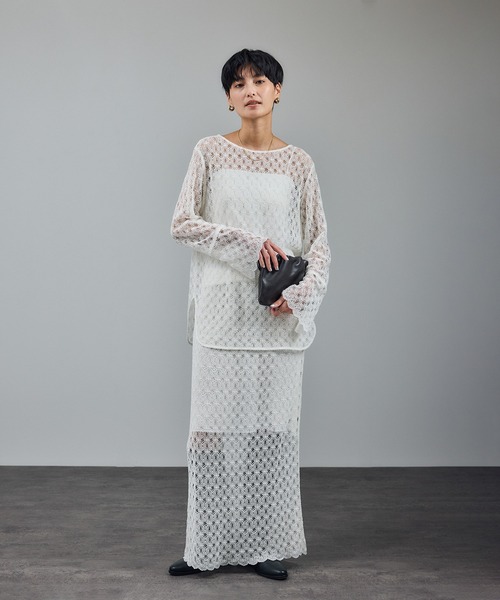 SALON adam et rope'（サロン アダム エ ロペ）の「ラッセルレースヘムスカラップスカート / セットアップ対応（スカート・レディース・ブラック/オフホワイト/グリーン系その他・FREE）」の7枚目の写真