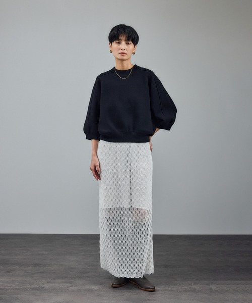 SALON adam et rope'（サロン アダム エ ロペ）の「ラッセルレースヘムスカラップスカート / セットアップ対応（スカート・レディース・ブラック/オフホワイト/グリーン系その他・FREE）」の12枚目の写真