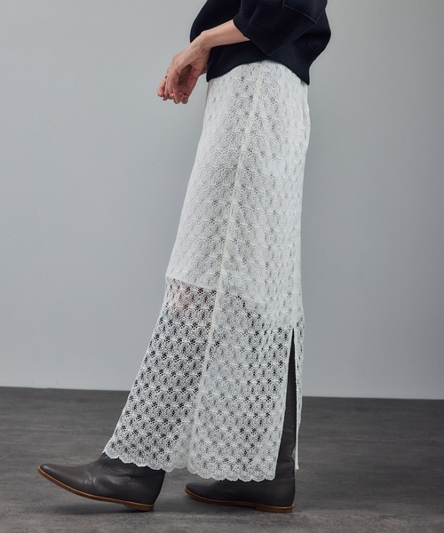 SALON adam et rope'（サロン アダム エ ロペ）の「ラッセルレースヘムスカラップスカート / セットアップ対応（スカート・レディース・ブラック/オフホワイト/グリーン系その他・FREE）」の11枚目の写真