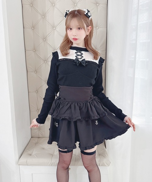MA*RS(アメーバーマーズ)の「サイドスピンドルスカパン(スカート・レディース・ピンク/ブラック×ホワイト/ブラック/チャコールグレー・FREE)」の2枚目の写真