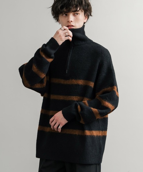 Rocky Monroe（ロッキーモンロー）の「オーバーサイズハーフジップシャギーボーダーニット/モヘアタッチハイネックニット（ニット/セーター・メンズ・ブラック/ネイビー/チャコール・M/L）」の5枚目の写真
