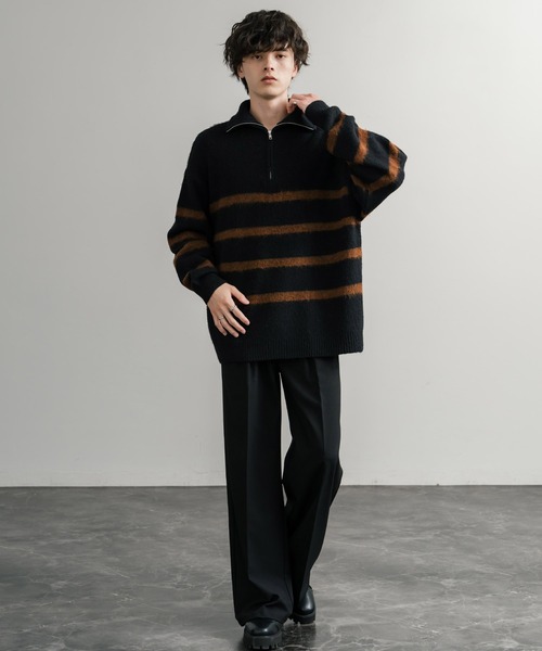 Rocky Monroe（ロッキーモンロー）の「オーバーサイズハーフジップシャギーボーダーニット/モヘアタッチハイネックニット（ニット/セーター・メンズ・ブラック/ネイビー/チャコール・M/L）」の6枚目の写真