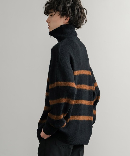 Rocky Monroe（ロッキーモンロー）の「オーバーサイズハーフジップシャギーボーダーニット/モヘアタッチハイネックニット（ニット/セーター・メンズ・ブラック/ネイビー/チャコール・M/L）」の8枚目の写真