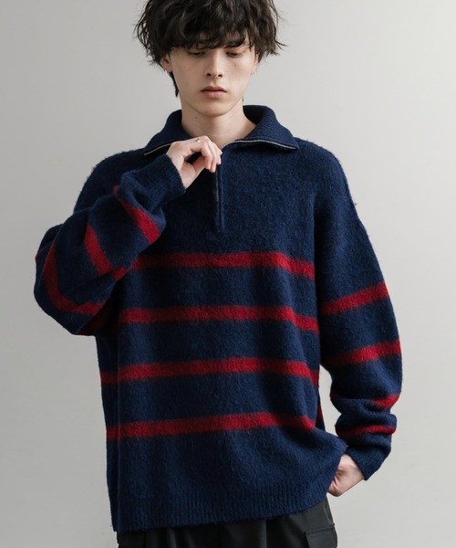 Rocky Monroe（ロッキーモンロー）の「オーバーサイズハーフジップシャギーボーダーニット/モヘアタッチハイネックニット（ニット/セーター・メンズ・ブラック/ネイビー/チャコール・M/L）」の22枚目の写真