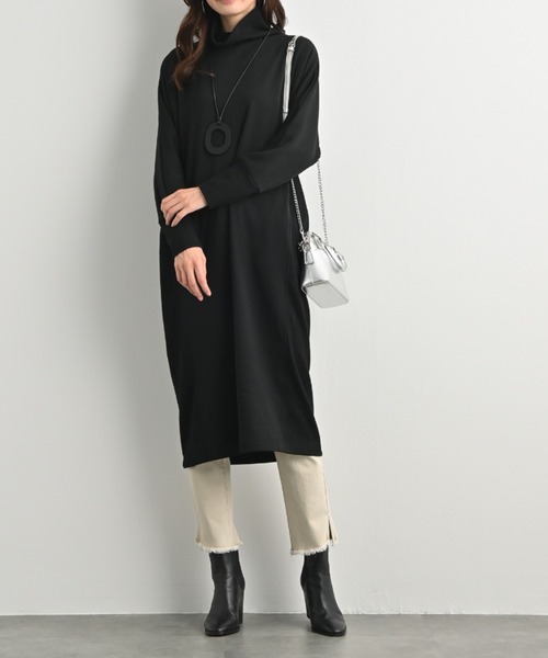 aunt lily(アントリリー)の「スーピマコットン使用!ふんわり裏シャギー リブコンビワンピース リラックス ワンピ(ワンピース・レディース・モカ/ブラック/グレー・S/M/L)」の1枚目の写真