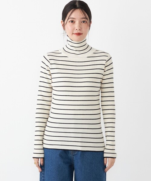 SHIPS Colors（シップス カラーズ）の「SHIPS Colors:〈手洗い可能〉ボーダー リブ タートルネック ニット◇（ニット/セーター・レディース・ブラウン/グレー/オフホワイト・ONE SIZE）」の13枚目の写真
