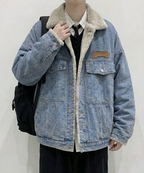 link lot（リンクロット）の「裏フェイクファーデニムビッグジャケット（デニムジャケット・メンズ・ブラック/ブルー・M/L）」の2枚目の写真