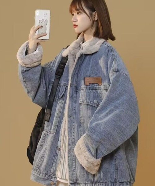 link lot（リンクロット）の「裏フェイクファーデニムビッグジャケット（デニムジャケット・メンズ・ブラック/ブルー・M/L）」の9枚目の写真