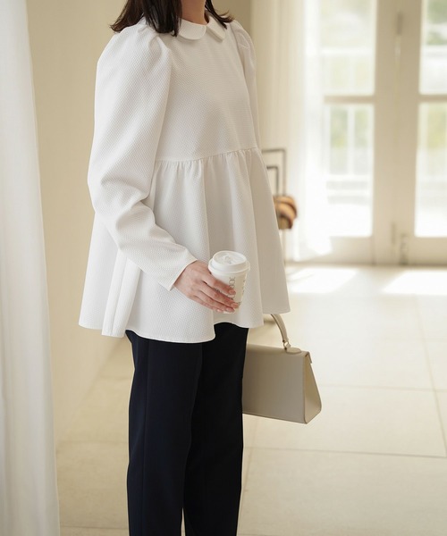 【新品未使用】HUIT 襟付き ジャガード ペプラム ブラウス 襟付き ジャガード ペプラム ブラウス HUIT（シャツ/ブラウス）｜HUIT