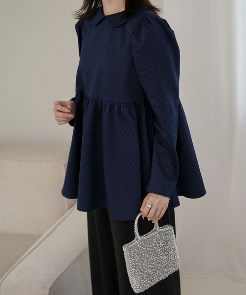 【未使用】HUIT 襟付き ジャガード ペプラム ブラウス 襟付き ジャガード ペプラム ブラウス HUIT（シャツ/ブラウス）｜HUIT