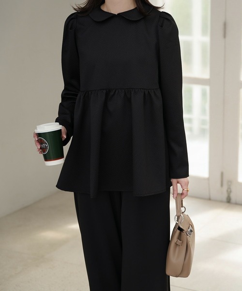 【未使用】HUIT 襟付き ジャガード ペプラム ブラウス 襟付き ジャガード ペプラム ブラウス HUIT（シャツ/ブラウス）｜HUIT