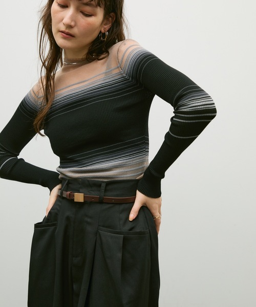 Multi border sheer rib knit / マルチボーダーシアーリブニット