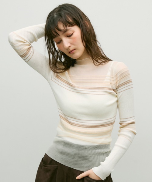 Lutim by u(ルチバイユー)の「Multi border sheer rib knit / マルチボーダーシアーリブニット(ニット/セーター・レディース・オフホワイト/ブラック・FREE)」の18枚目の写真