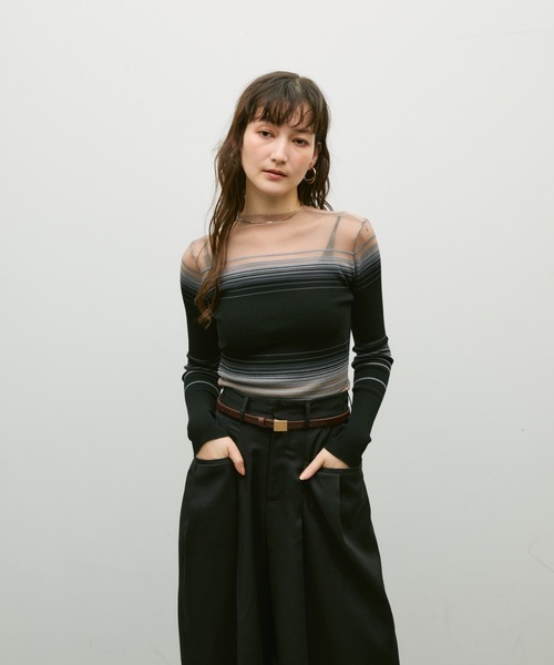 Lutim by u(ルチバイユー)の「Multi border sheer rib knit / マルチボーダーシアーリブニット(ニット/セーター・レディース・オフホワイト/ブラック・FREE)」の15枚目の写真