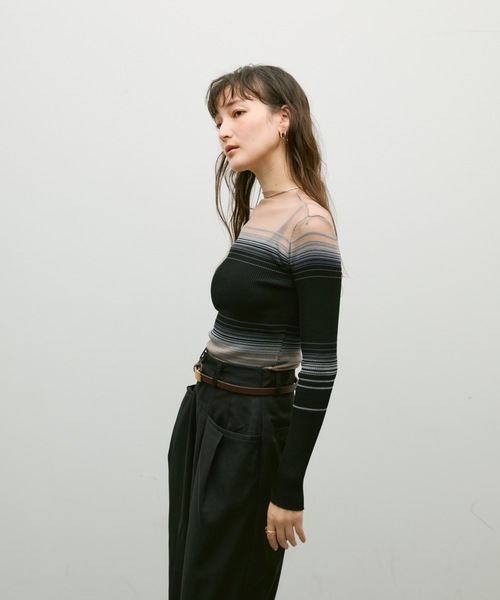 Lutim by u(ルチバイユー)の「Multi border sheer rib knit / マルチボーダーシアーリブニット(ニット/セーター・レディース・オフホワイト/ブラック・FREE)」の16枚目の写真