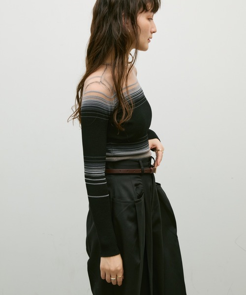 Multi border sheer rib knit / マルチボーダーシアーリブニット