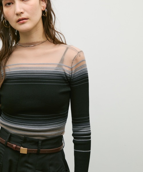 Lutim by u(ルチバイユー)の「Multi border sheer rib knit / マルチボーダーシアーリブニット(ニット/セーター・レディース・オフホワイト/ブラック・FREE)」の7枚目の写真