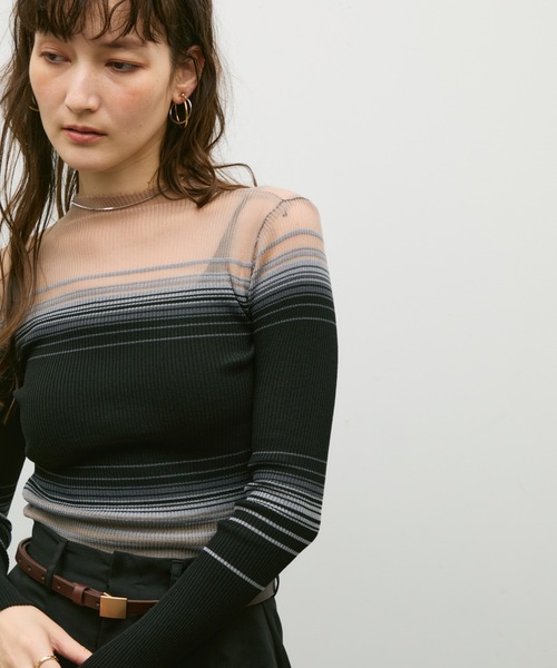 Lutim by u(ルチバイユー)の「Multi border sheer rib knit / マルチボーダーシアーリブニット(ニット/セーター・レディース・オフホワイト/ブラック・FREE)」の8枚目の写真