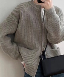 Wジップアップ スタンドネックニット カーディガン