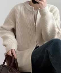 Wジップアップ スタンドネックニット カーディガン