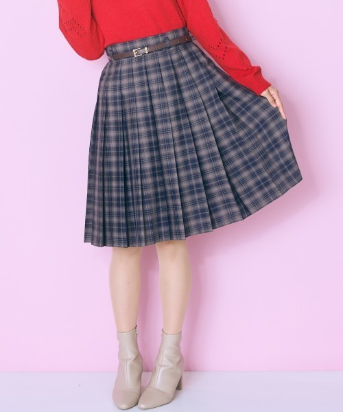 marun（マルン）の「＜大きいサイズ＞ベルト付プリーツショート丈スカート marun（スカート・レディース・グレー系/ブラウン系・L/LL/3L/4L/5L）」の14枚目の写真