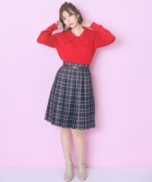 marun（マルン）の「＜大きいサイズ＞ベルト付プリーツショート丈スカート marun（スカート・レディース・グレー系/ブラウン系・L/LL/3L/4L/5L）」の13枚目の写真