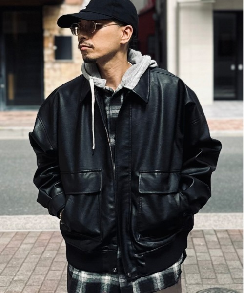 BACK NUMBER】合成皮革 MA-1 フライトジャケット (フェイクレザー / PU