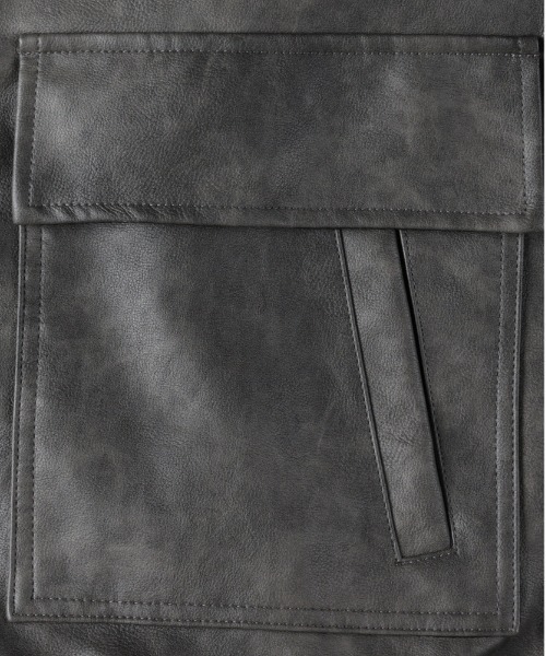 BACK NUMBER（バックナンバー）の「【BACK NUMBER】合成皮革 MA-1 フライトジャケット (フェイクレザー / PUレザー / ボンバージャケット / ミリタリースタイル)（ブルゾン・メンズ・ブラック/グレー・XL/L/M）」の12枚目の写真