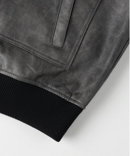 BACK NUMBER（バックナンバー）の「【BACK NUMBER】合成皮革 MA-1 フライトジャケット (フェイクレザー / PUレザー / ボンバージャケット / ミリタリースタイル)（ブルゾン・メンズ・ブラック/グレー・XL/L/M）」の14枚目の写真