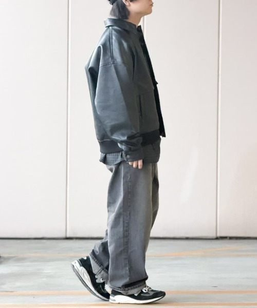 BACK NUMBER（バックナンバー）の「【BACK NUMBER】合成皮革 MA-1 フライトジャケット (フェイクレザー / PUレザー / ボンバージャケット / ミリタリースタイル)（ブルゾン・メンズ・ブラック/グレー・XL/L/M）」の16枚目の写真