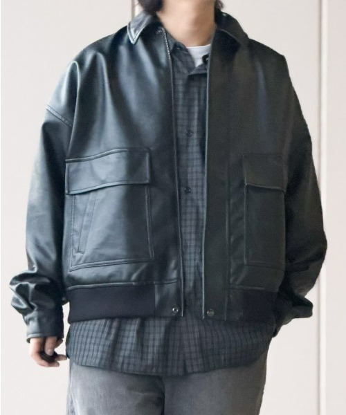 BACK NUMBER（バックナンバー）の「【BACK NUMBER】合成皮革 MA-1 フライトジャケット (フェイクレザー / PUレザー / ボンバージャケット / ミリタリースタイル)（ブルゾン・メンズ・ブラック/グレー・XL/L/M）」の18枚目の写真