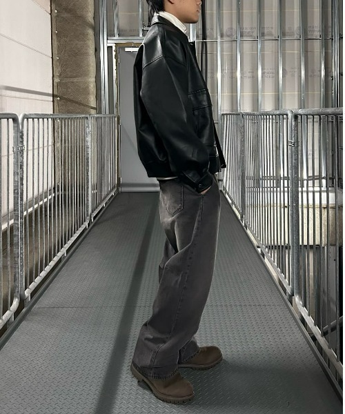 BACK NUMBER（バックナンバー）の「【BACK NUMBER】合成皮革 MA-1 フライトジャケット (フェイクレザー / PUレザー / ボンバージャケット / ミリタリースタイル)（ブルゾン・メンズ・ブラック/グレー・XL/L/M）」の21枚目の写真