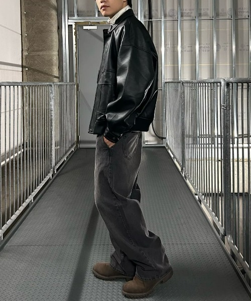 BACK NUMBER（バックナンバー）の「【BACK NUMBER】合成皮革 MA-1 フライトジャケット (フェイクレザー / PUレザー / ボンバージャケット / ミリタリースタイル)（ブルゾン・メンズ・ブラック/グレー・XL/L/M）」の22枚目の写真