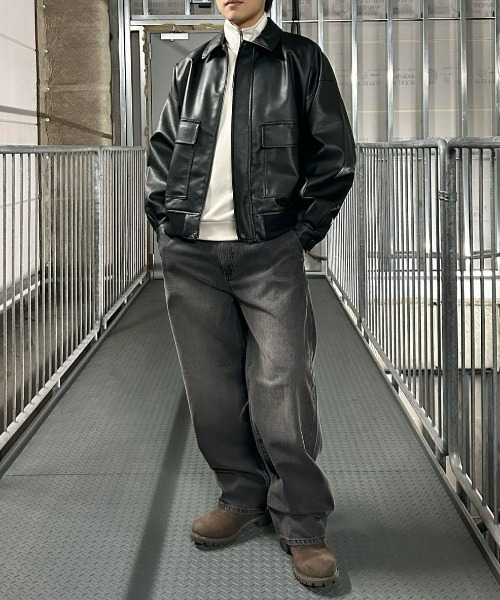 BACK NUMBER（バックナンバー）の「【BACK NUMBER】合成皮革 MA-1 フライトジャケット (フェイクレザー / PUレザー / ボンバージャケット / ミリタリースタイル)（ブルゾン・メンズ・ブラック/グレー・XL/L/M）」の20枚目の写真