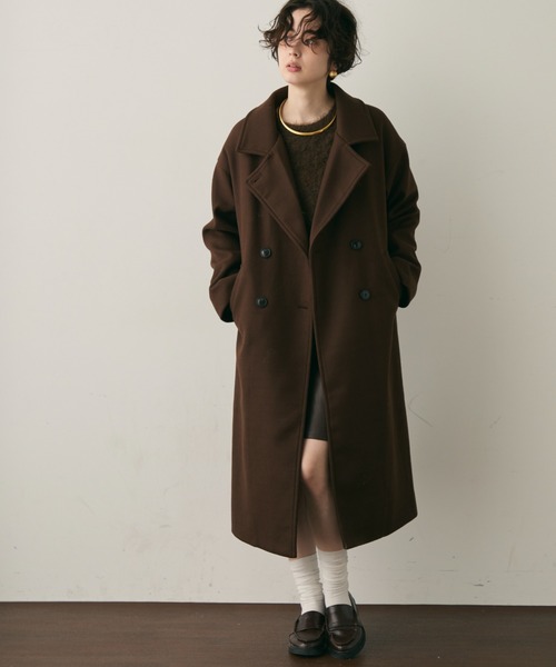 セール】フェイクウールダブルロングコート（チェスターコート