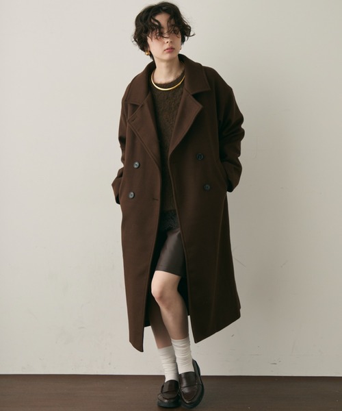 セール】フェイクウールダブルロングコート（チェスターコート