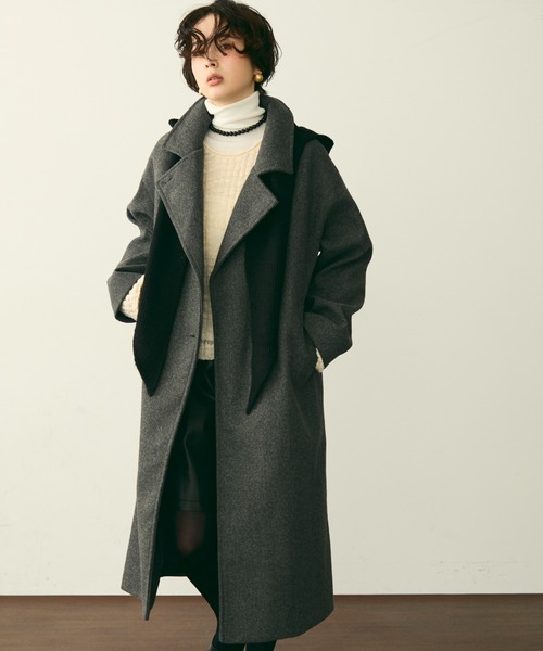 セール】フェイクウールダブルロングコート（チェスターコート