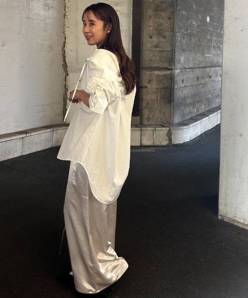 CIEL'AIR(シエルエアー)の「NYLON HOODED SHIRT(ナイロンフードシャツ)(シャツ/ブラウス・レディース・オフホワイト/チャコールグレー・MEDIUM)」の20枚目の写真