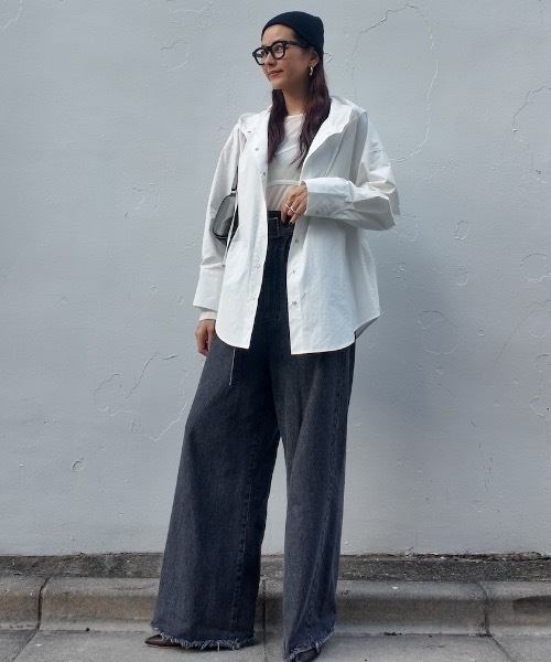 CIEL'AIR(シエルエアー)の「NYLON HOODED SHIRT(ナイロンフードシャツ)(シャツ/ブラウス・レディース・オフホワイト/チャコールグレー・MEDIUM)」の22枚目の写真