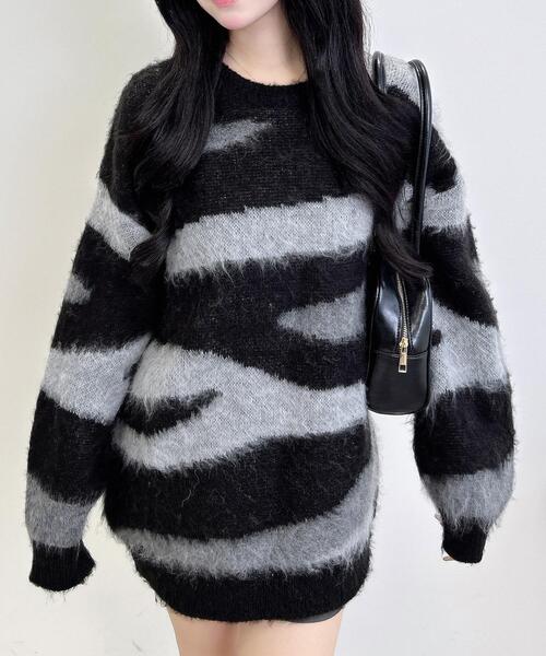 INGNI（イング）の「マーブル柄シャギーニット（ニット/セーター・レディース・ブラック×グレー/ブラウン系9/ネイビー系8・M）」の10枚目の写真
