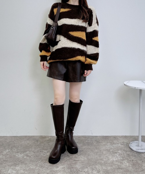 INGNI（イング）の「マーブル柄シャギーニット（ニット/セーター・レディース・ブラック×グレー/ブラウン系9/ネイビー系8・M）」の9枚目の写真