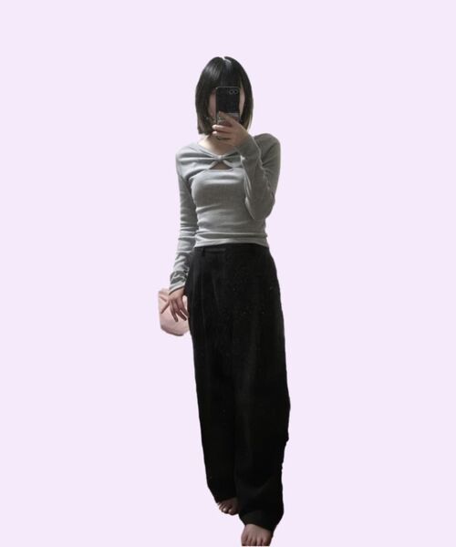 RONRON(ロンロン)の「KNOT RIBBON SLIT LONG SLEEVE GREY(Tシャツ/カットソー・レディース・グレー・FREE)」の6枚目の写真
