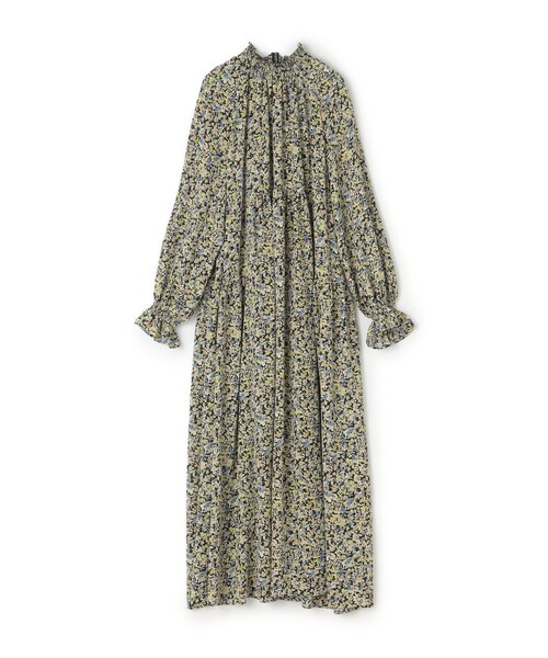 ブローフラワープリント シャーリングロングワンピース（ワンピース