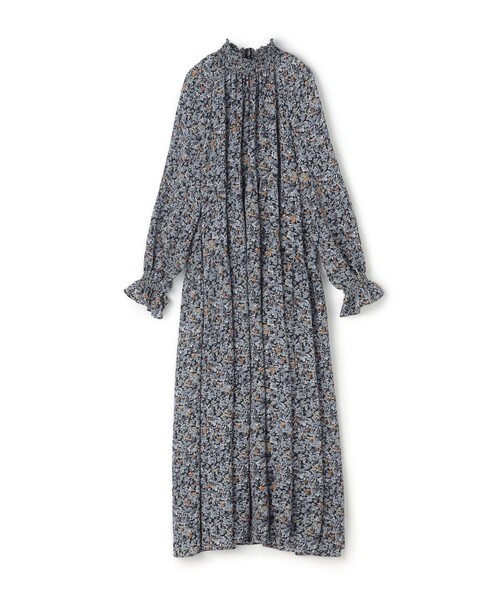 ブローフラワープリント シャーリングロングワンピース（ワンピース
