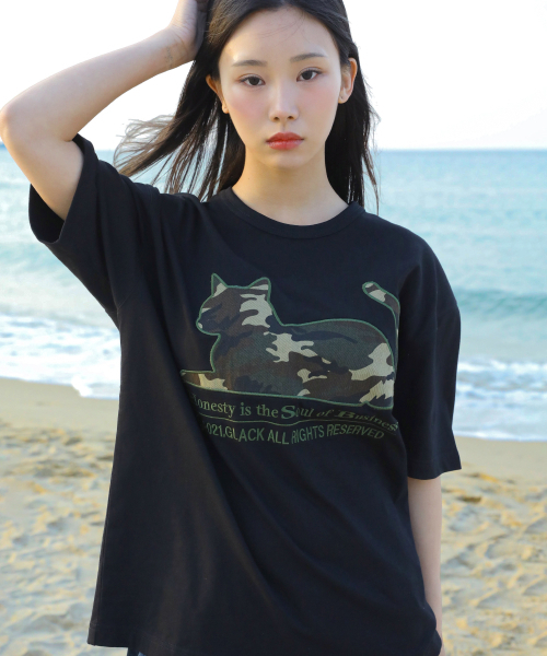 GLACK(グラック)の「GT199 アーネスティキャット カモ 半袖Tシャツ (ブラック)(Tシャツ/カットソー・レディース・その他・MEDIUM/LARGE/SMALL)」の6枚目の写真