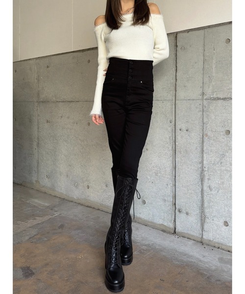 EGOIST（エゴイスト）の「Backクロスハイウエストスキニーパンツ（その他パンツ・レディース・ブラック・SS/S/M）」の4枚目の写真