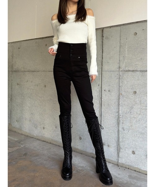 EGOIST（エゴイスト）の「Backクロスハイウエストスキニーパンツ（その他パンツ・レディース・ブラック・SS/S/M）」の6枚目の写真